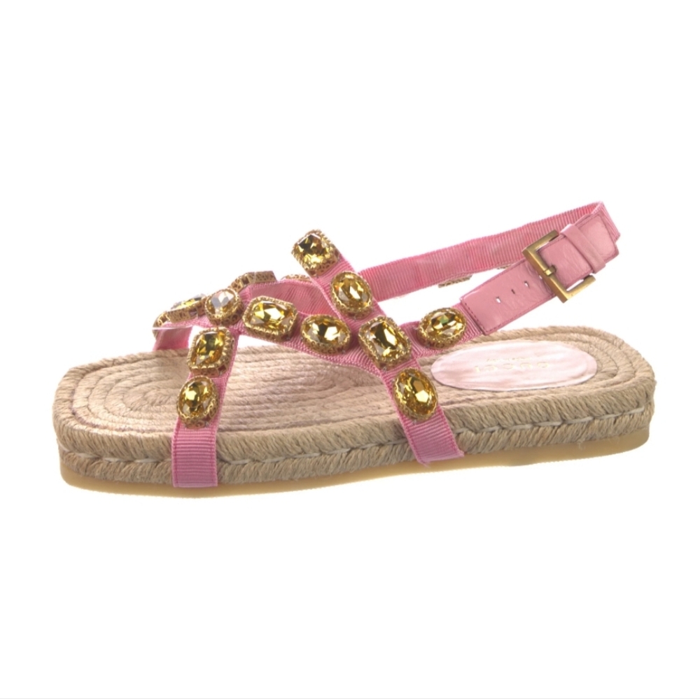 Gucci Crystal Embellished Espadrille Flat Sandals Size 36.5 - Picture 12 of 15